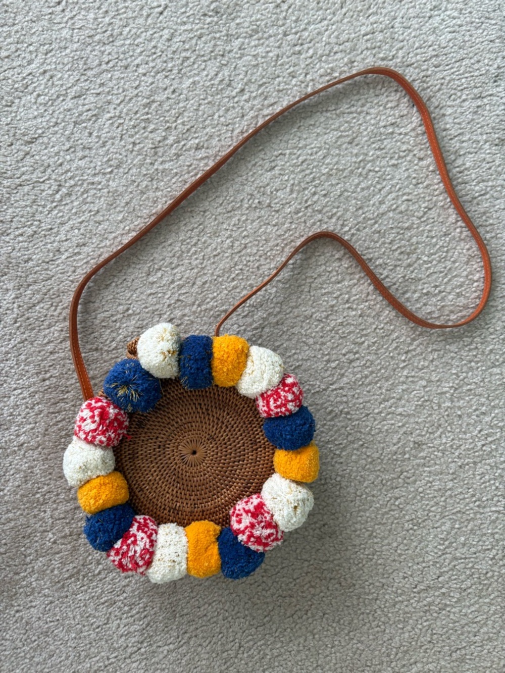 Cleobella Pom-Pom Circle Crossbody Bag - Blue, Yellow, Red, White